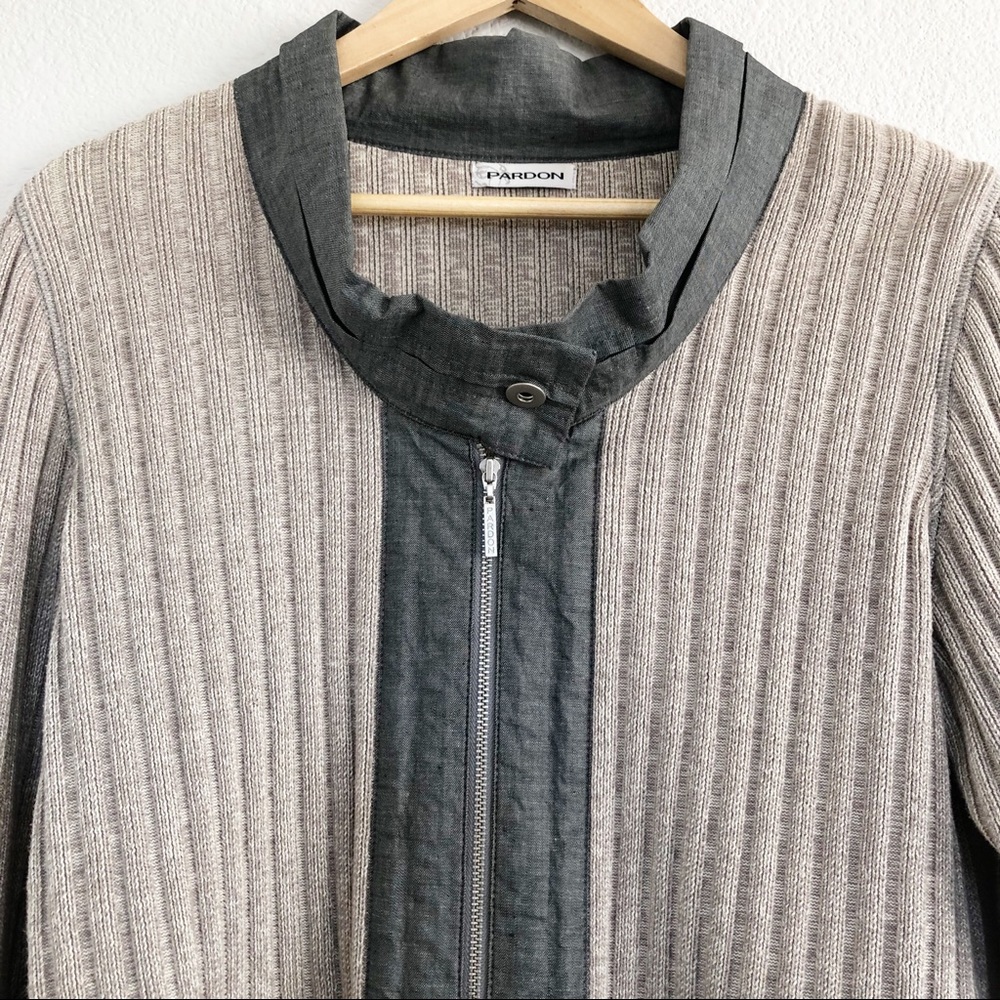Pardon Color Block Beige Gray Ribbed Jacket Large - Picture 5 of 8